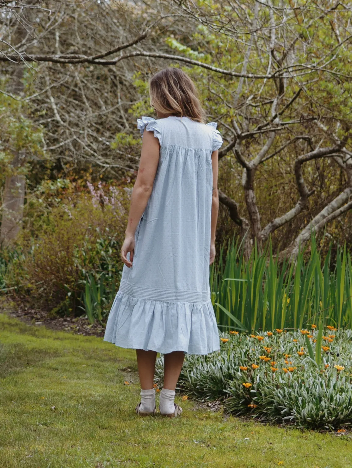 100% RECYCLED COTTON - ALICE DRESS -  PASTEL BLUE