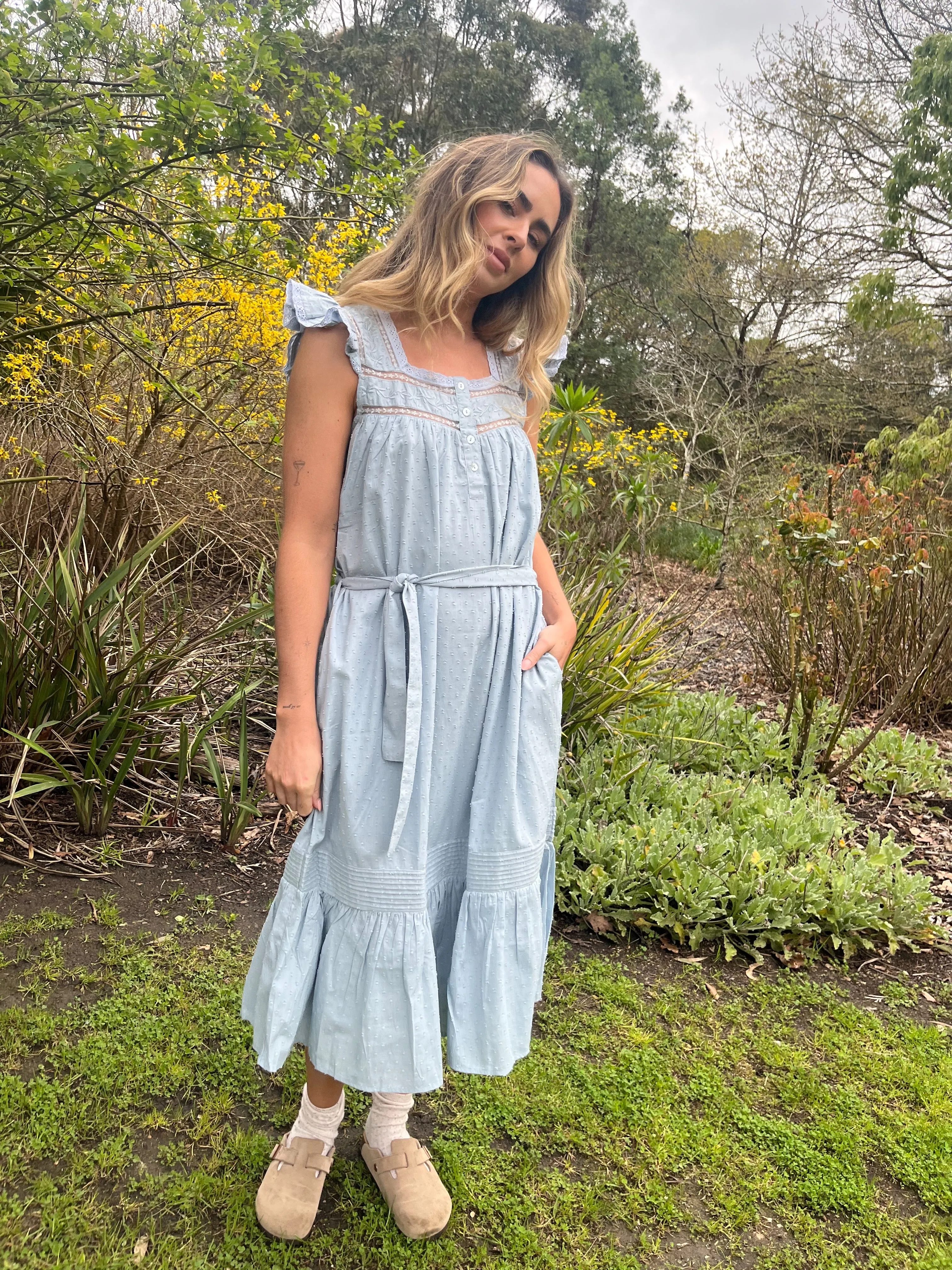 100% RECYCLED COTTON - ALICE DRESS -  PASTEL BLUE