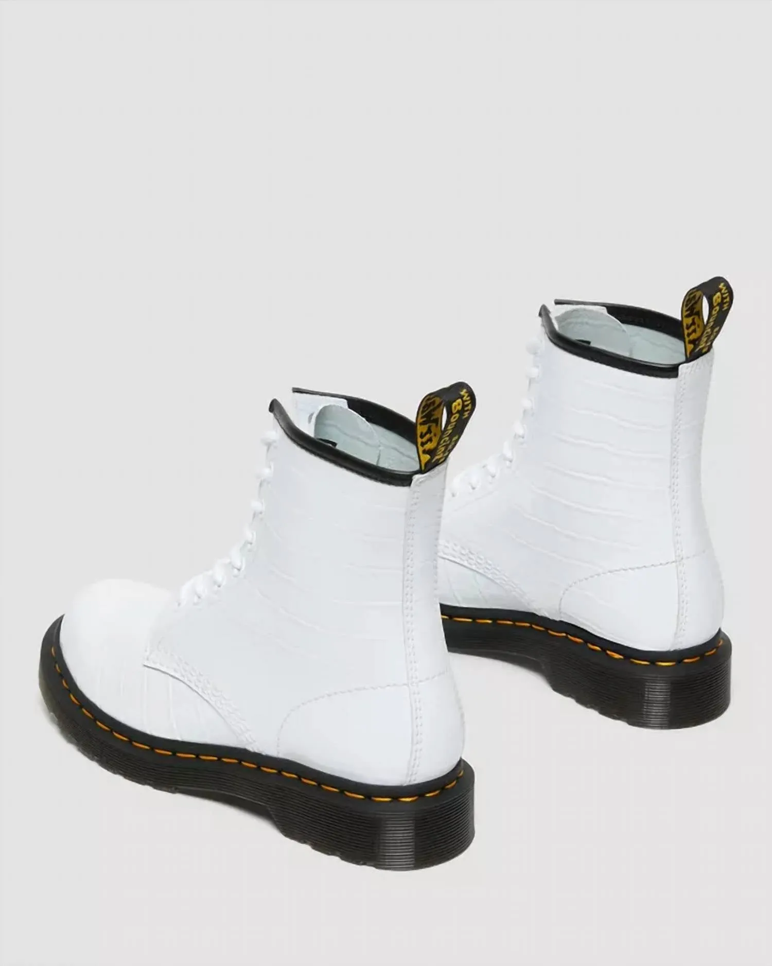 1460 Women Croco Patent Boots In White