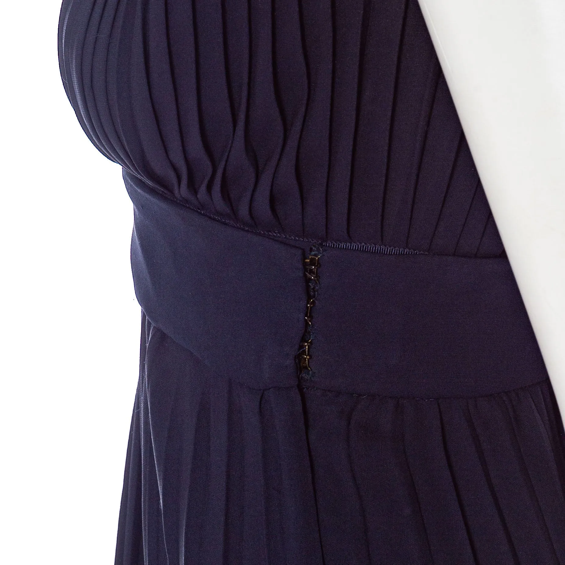 1970s Navy Pleated Two-Piece Rhinestone Maxi Dress