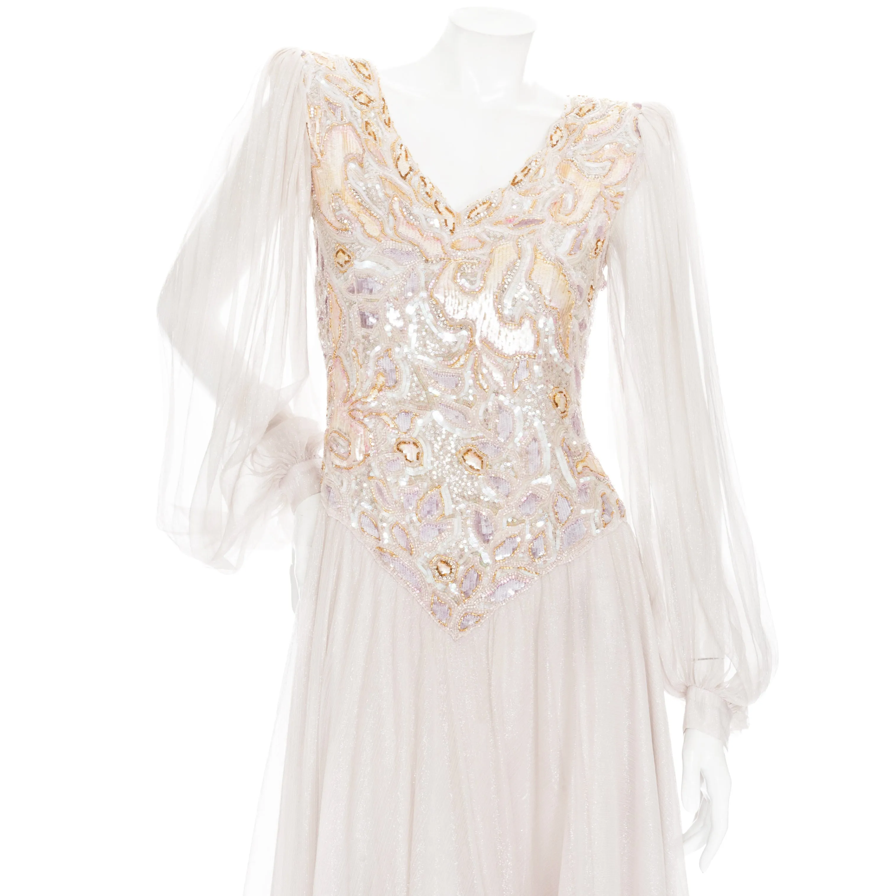 1980s Shimmer Silk Chiffon Sequin Handkerchief Dress