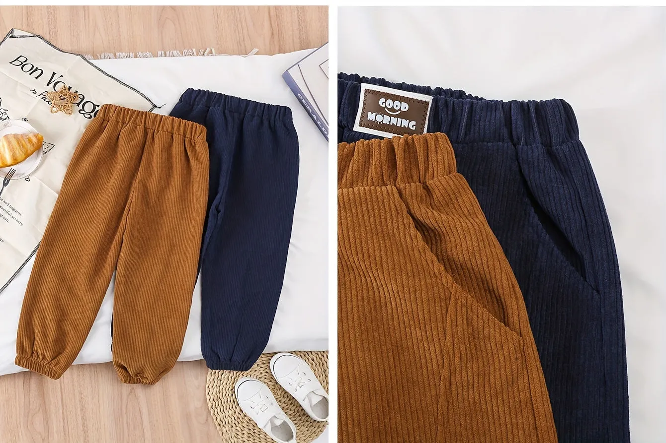 2-Pack Boy's Corduroy Jogger Pants – Stylish & Comfy Fall/Winter Essentials"