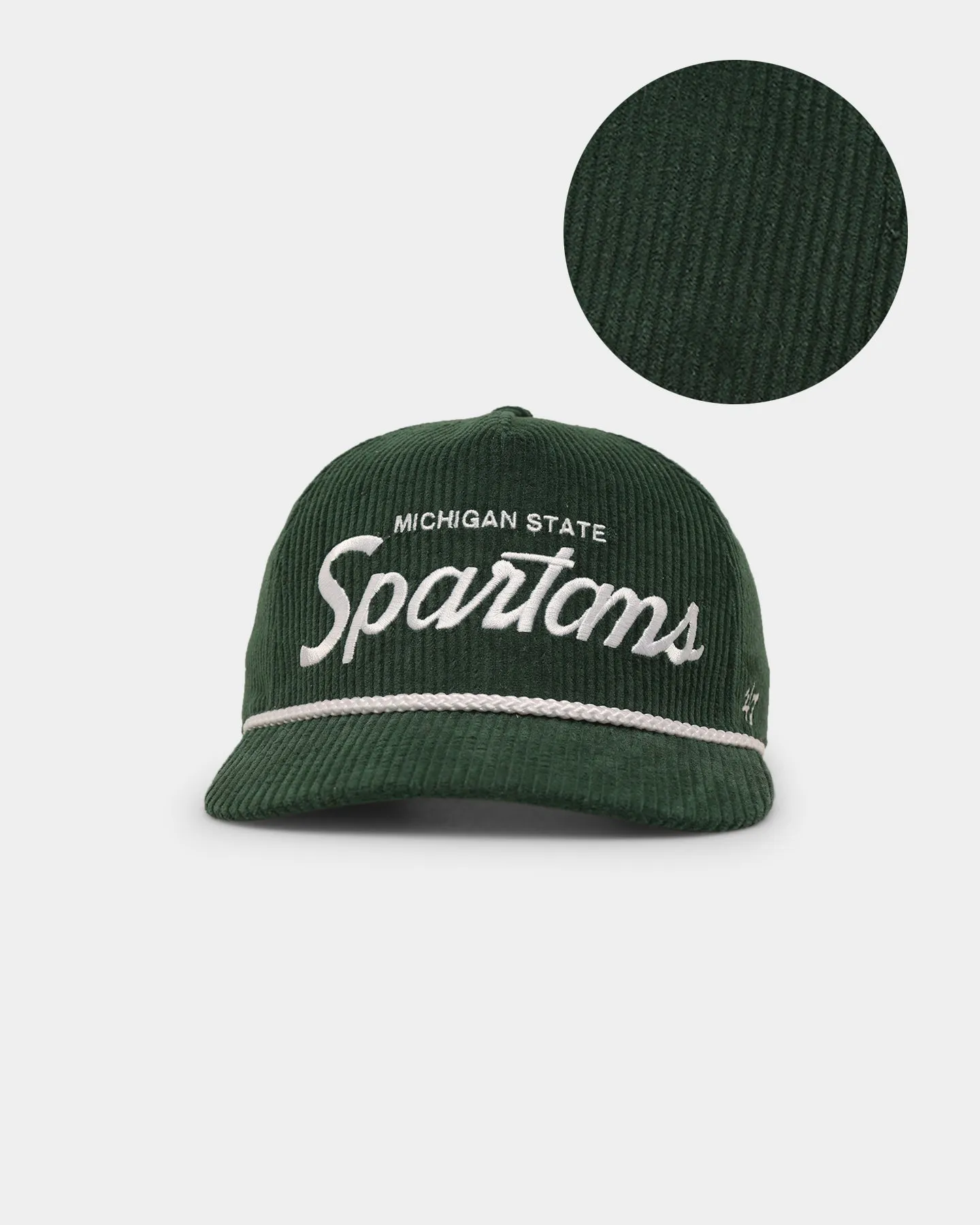 47 Brand Michigan State Spartans 'NCAA Corduroy Team Script' Corduroy Crossrope 47 Hitch Snapback Dark Green