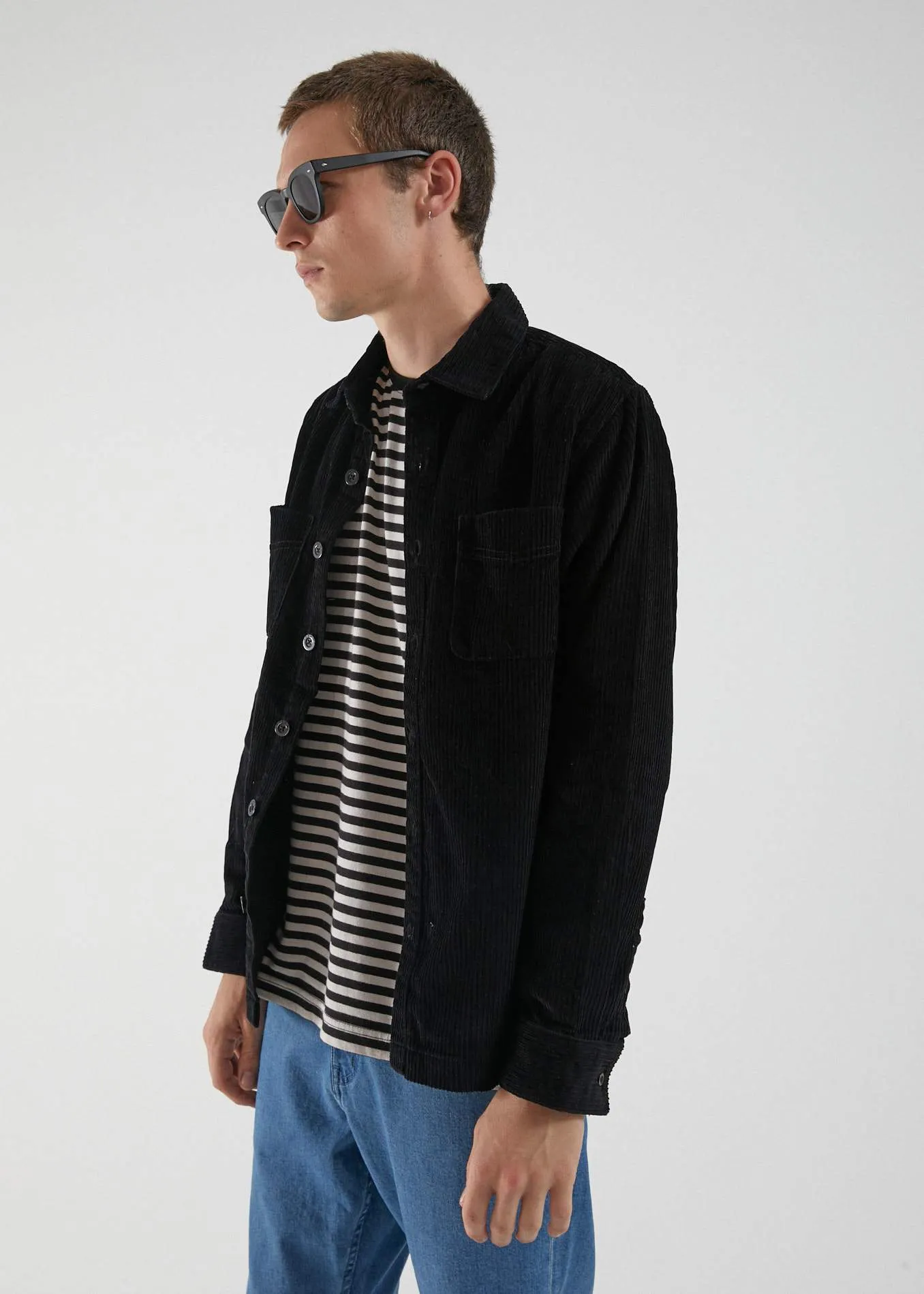 Afends Mens Killer Wale - Corduroy Long Sleeve Shirt - Black