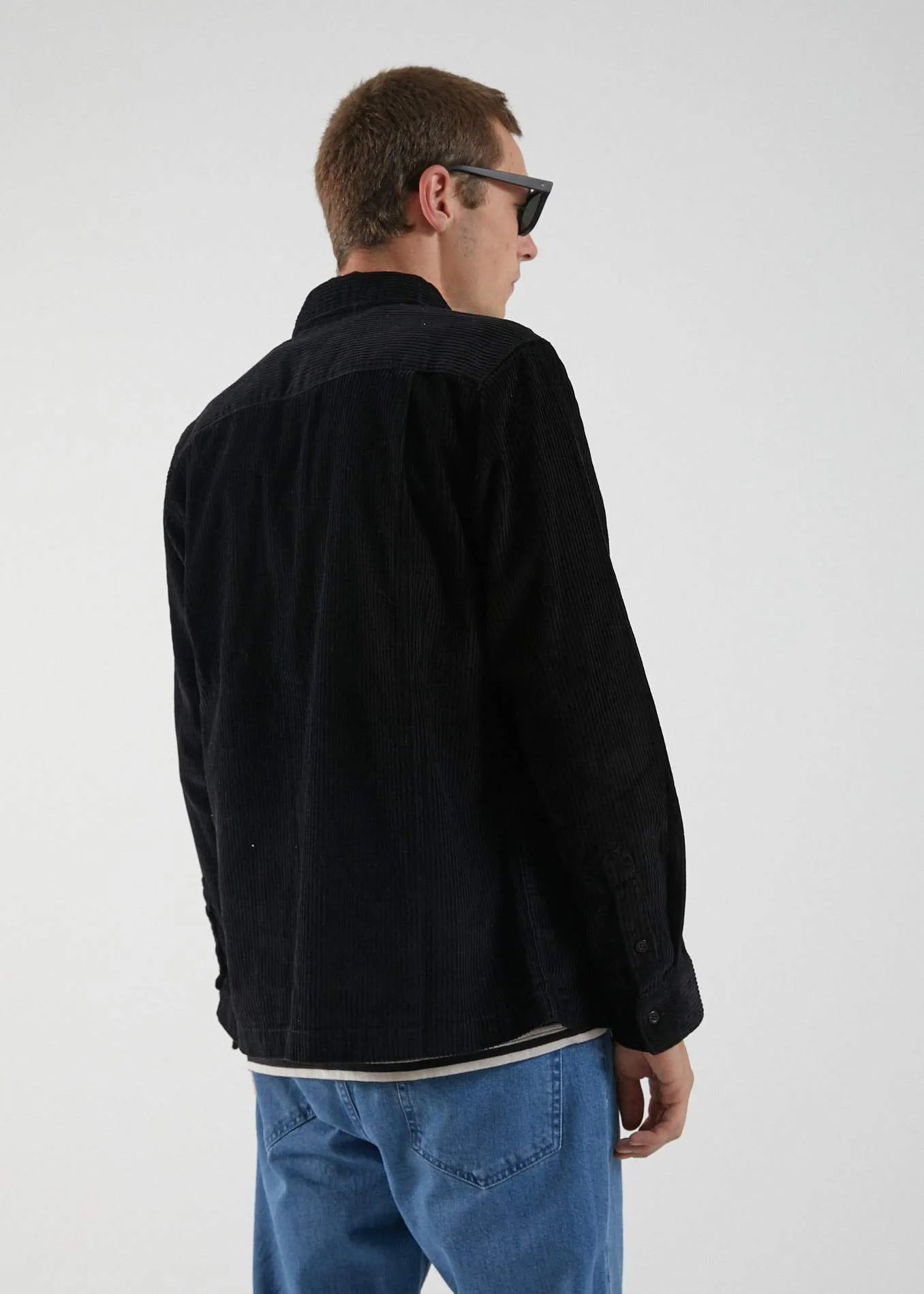 Afends Mens Killer Wale - Corduroy Long Sleeve Shirt - Black