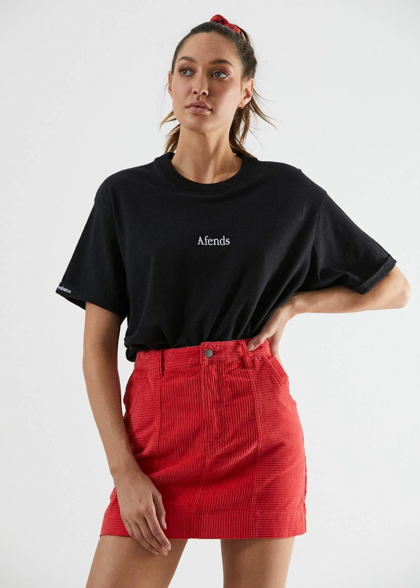 Afends Womens Gemini - Mixed Corduroy Skirt - Flame Red