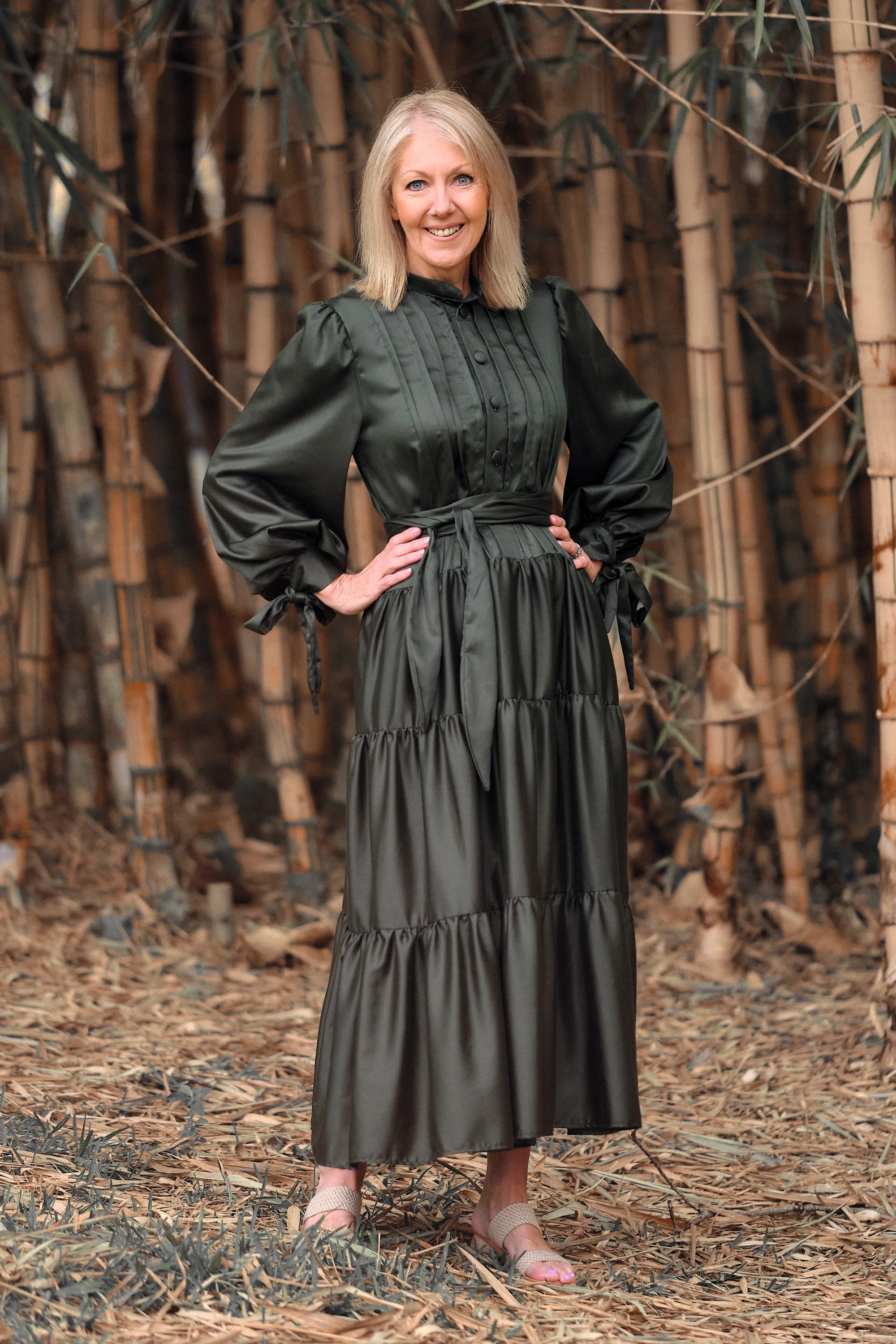 Afsana Three Tiered Maxi Dress - Forest Green