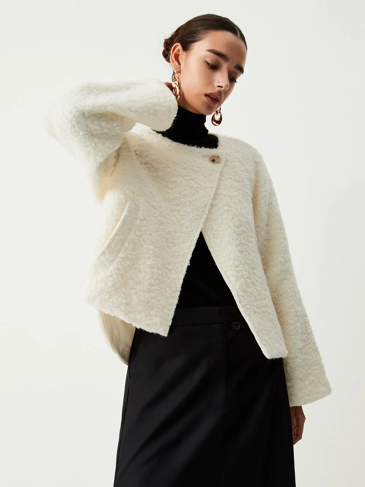 Asymmetric Buttoned Graceful Fleece Jacket