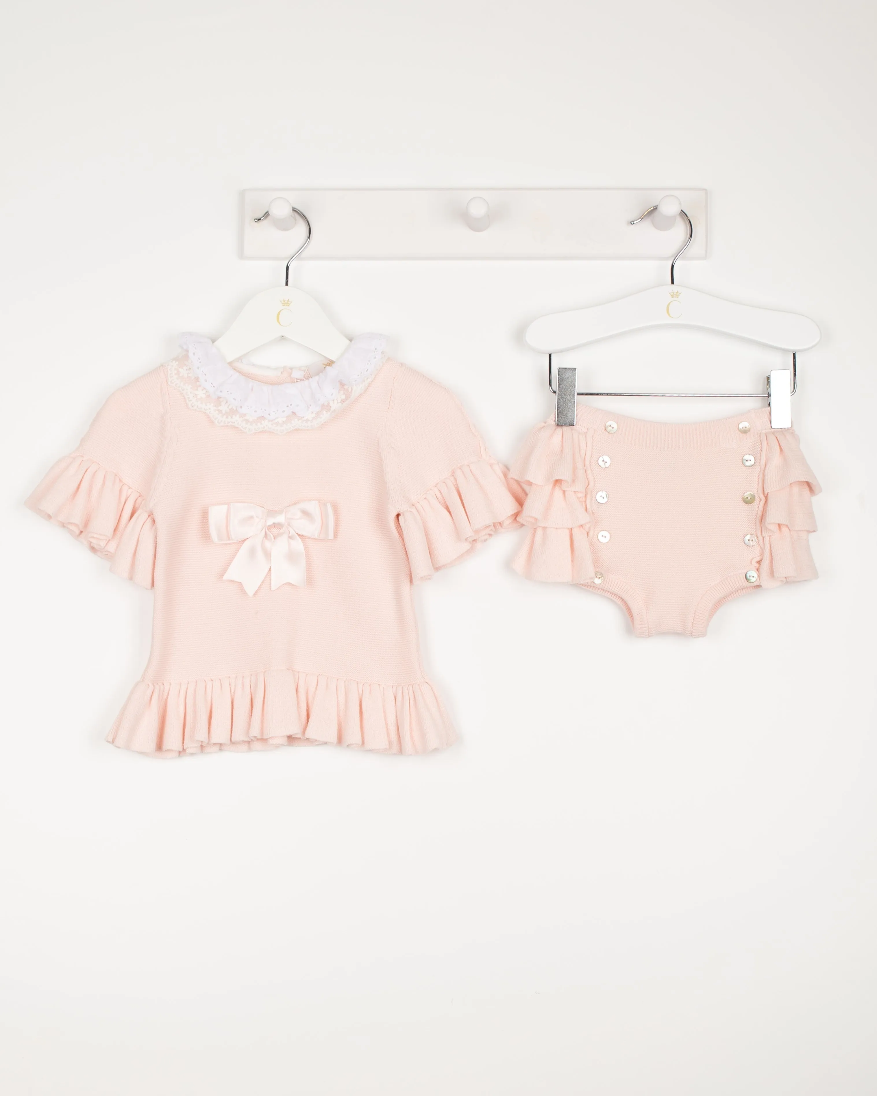 Baby Girls Pink Lace Collar Knitted Bloomer Set