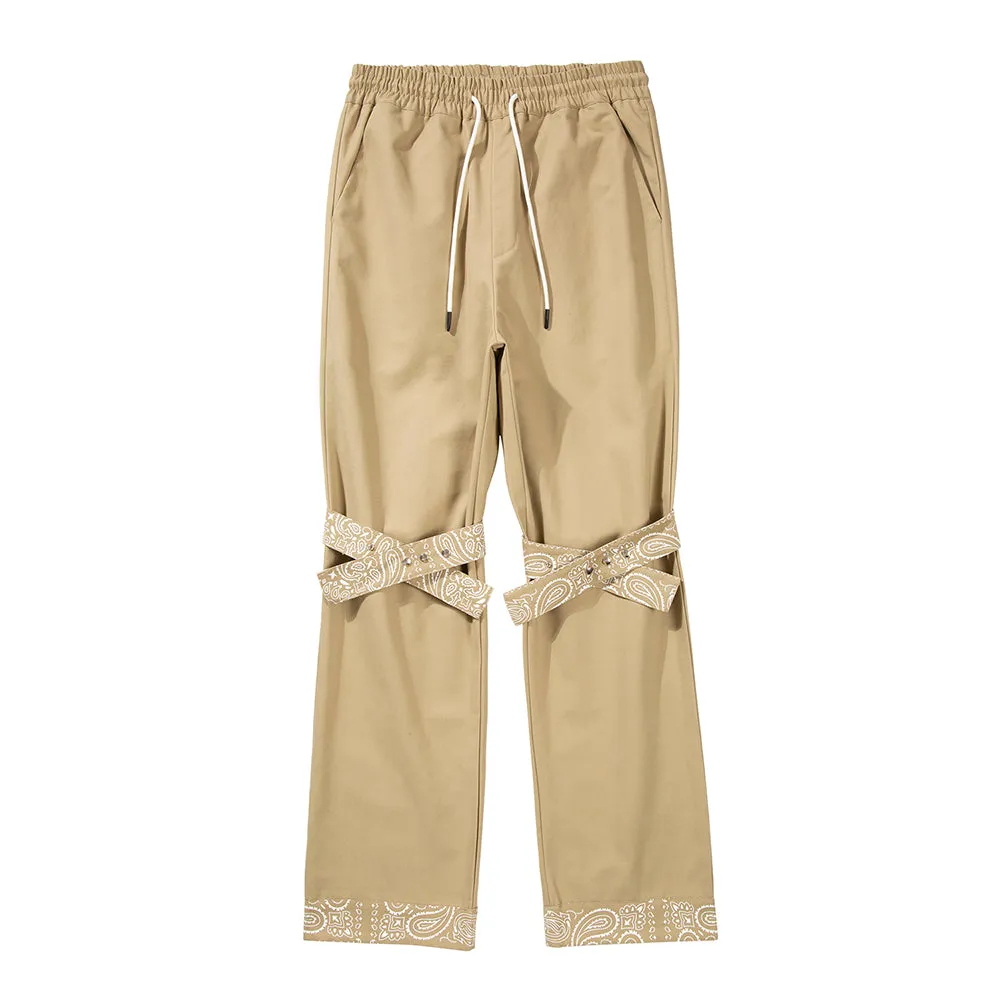 Beige Cashew Knee Ribbons Cargo Pants