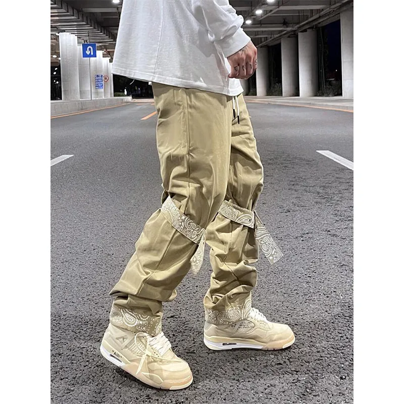 Beige Cashew Knee Ribbons Cargo Pants