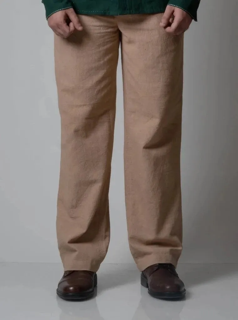 Beige Cotton Pants | Wide-leg Pants | Brown Pants