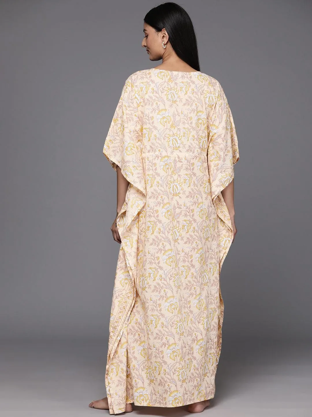 Beige Printed Cotton Night Dress