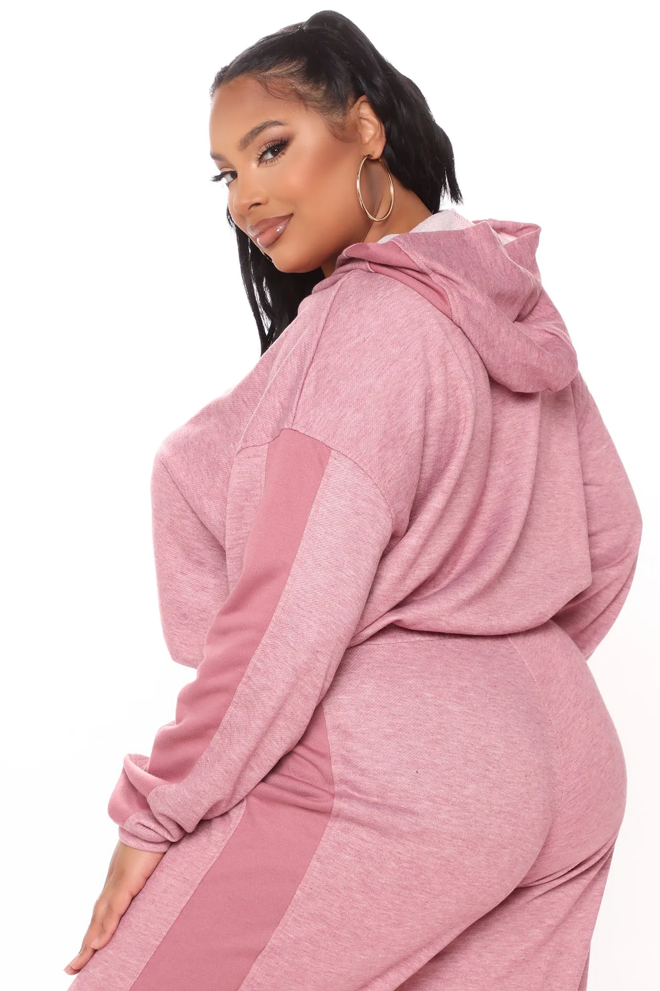 Better Start Now Crop Hoodie And Jogger Set - Mauve