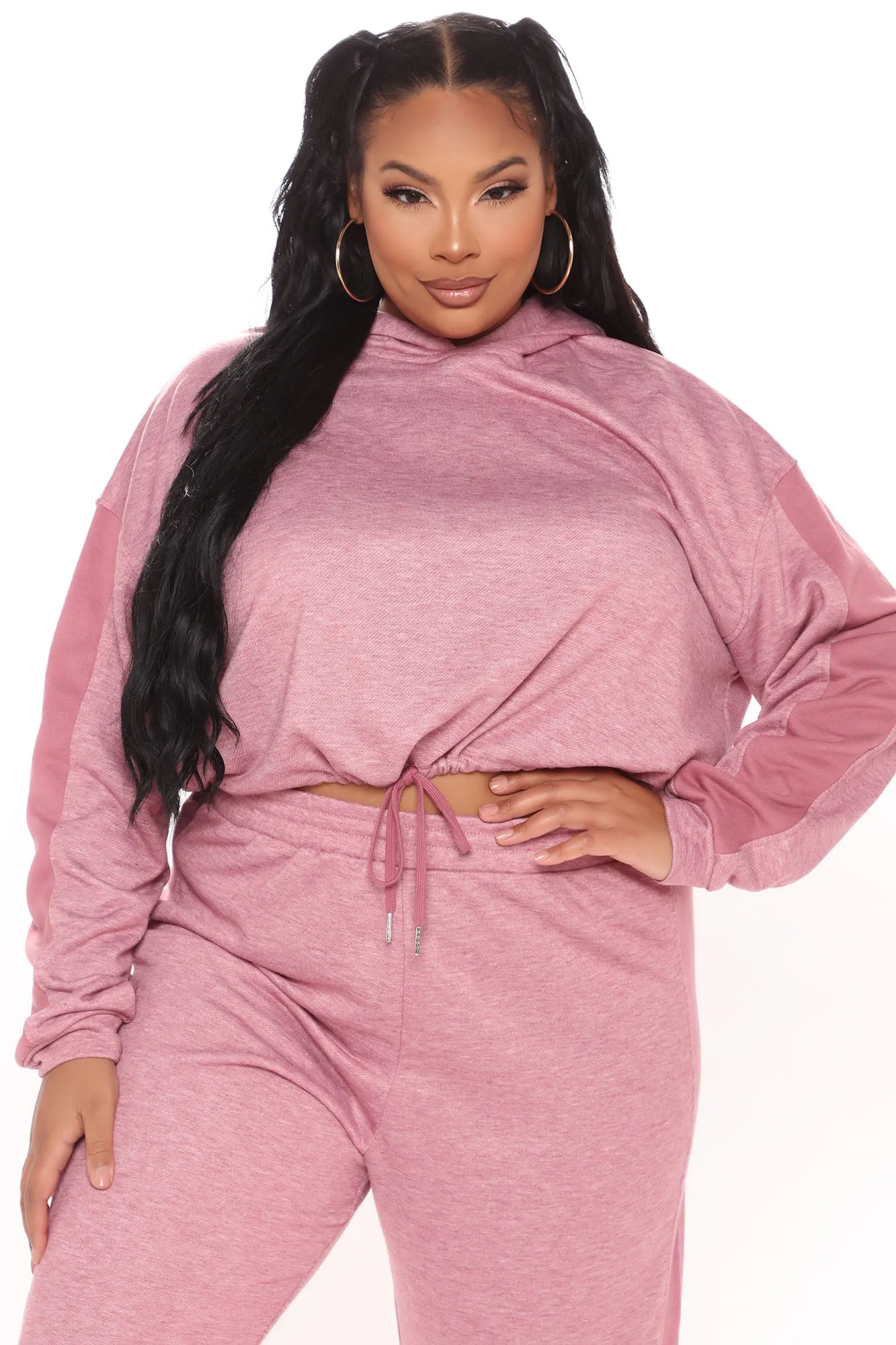 Better Start Now Crop Hoodie And Jogger Set - Mauve