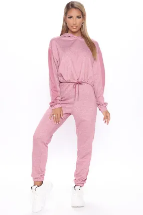 Better Start Now Crop Hoodie And Jogger Set - Mauve