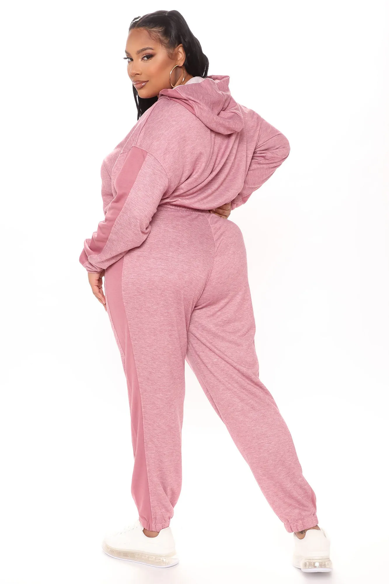 Better Start Now Crop Hoodie And Jogger Set - Mauve