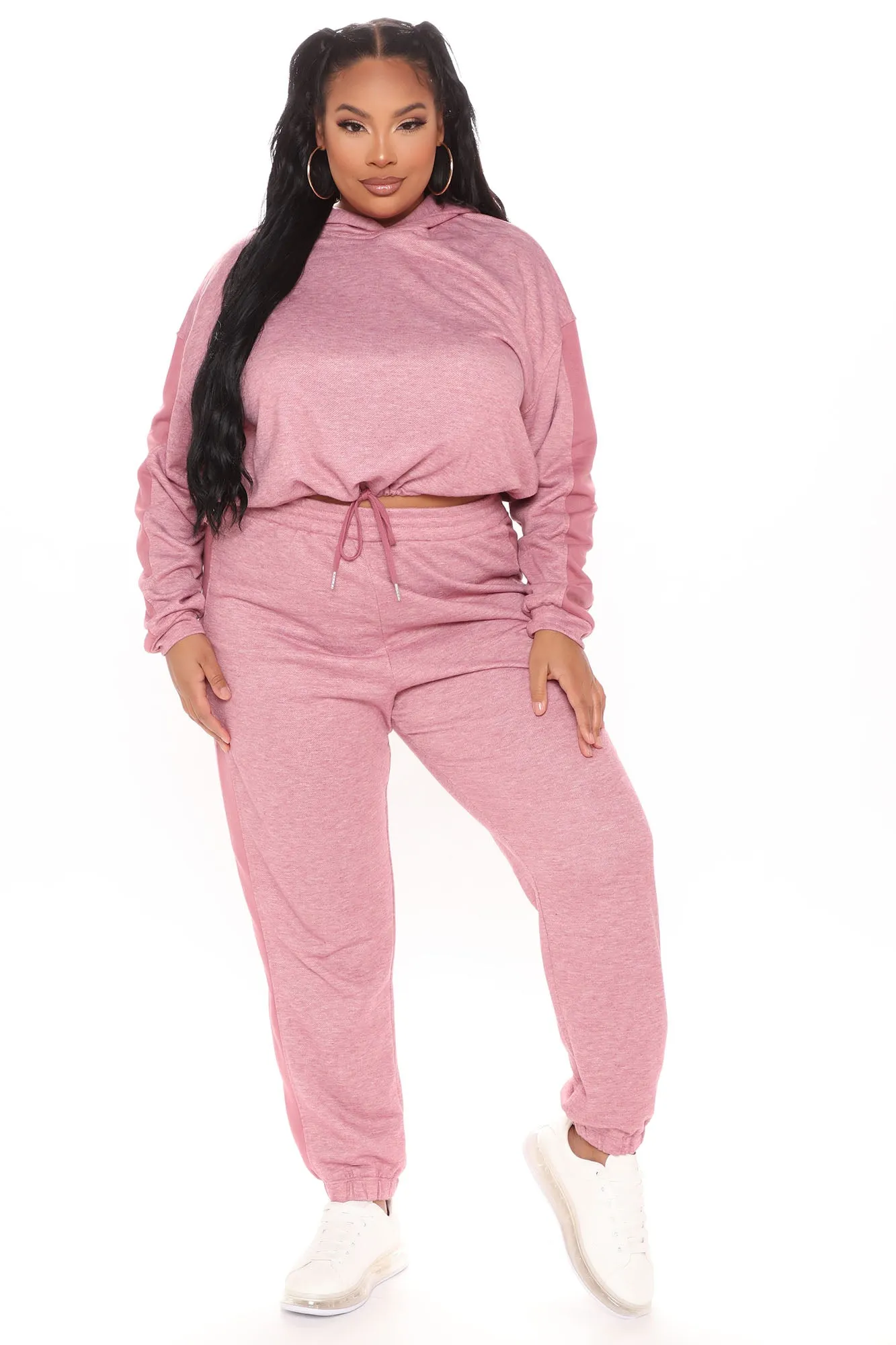 Better Start Now Crop Hoodie And Jogger Set - Mauve