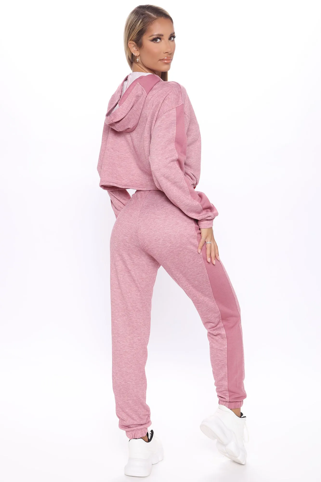 Better Start Now Crop Hoodie And Jogger Set - Mauve