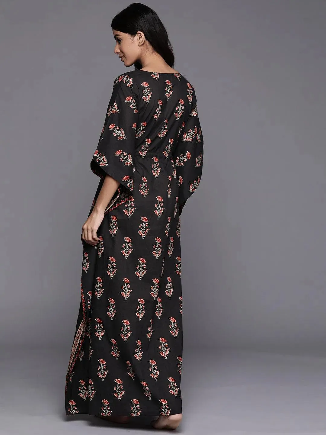 Black Printed Cotton Night Dress