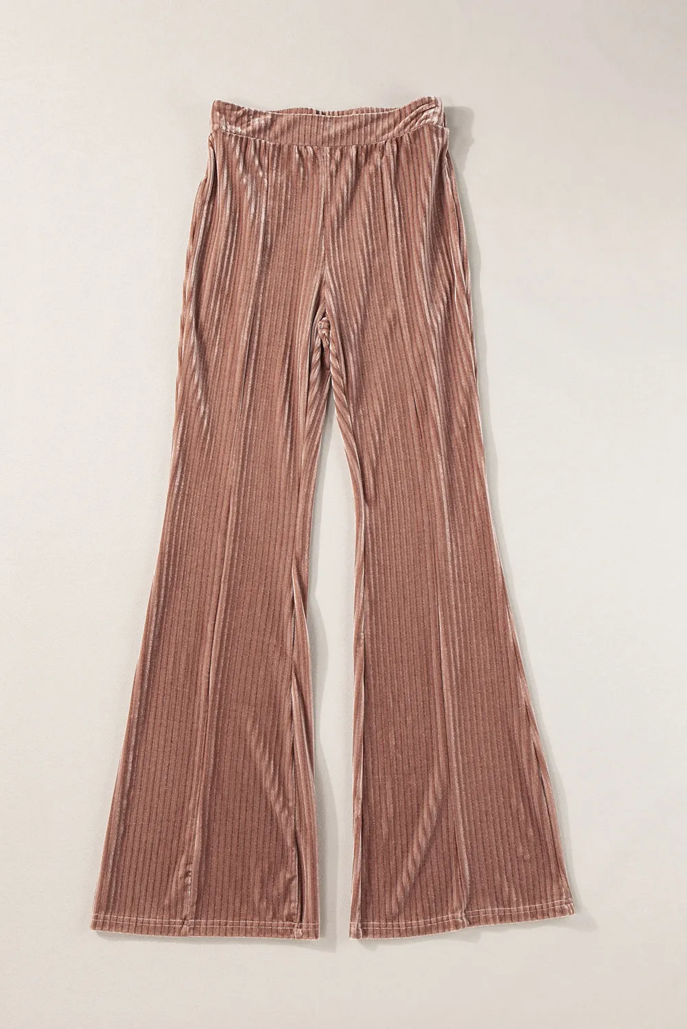 Black Solid Color High Waist Flare Corduroy Pants