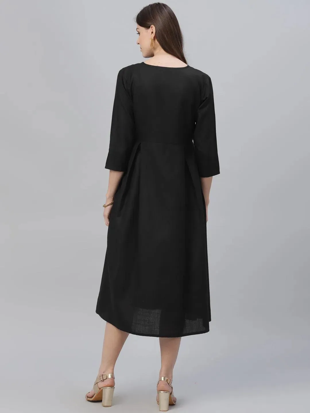 Black Solid Cotton Dress