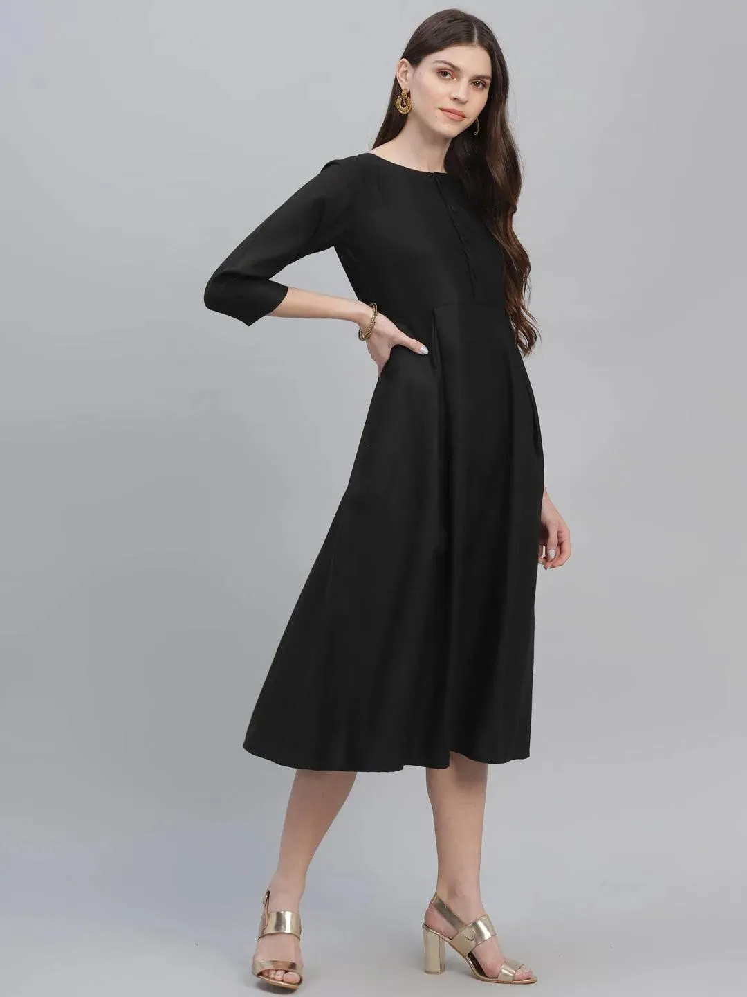 Black Solid Cotton Dress