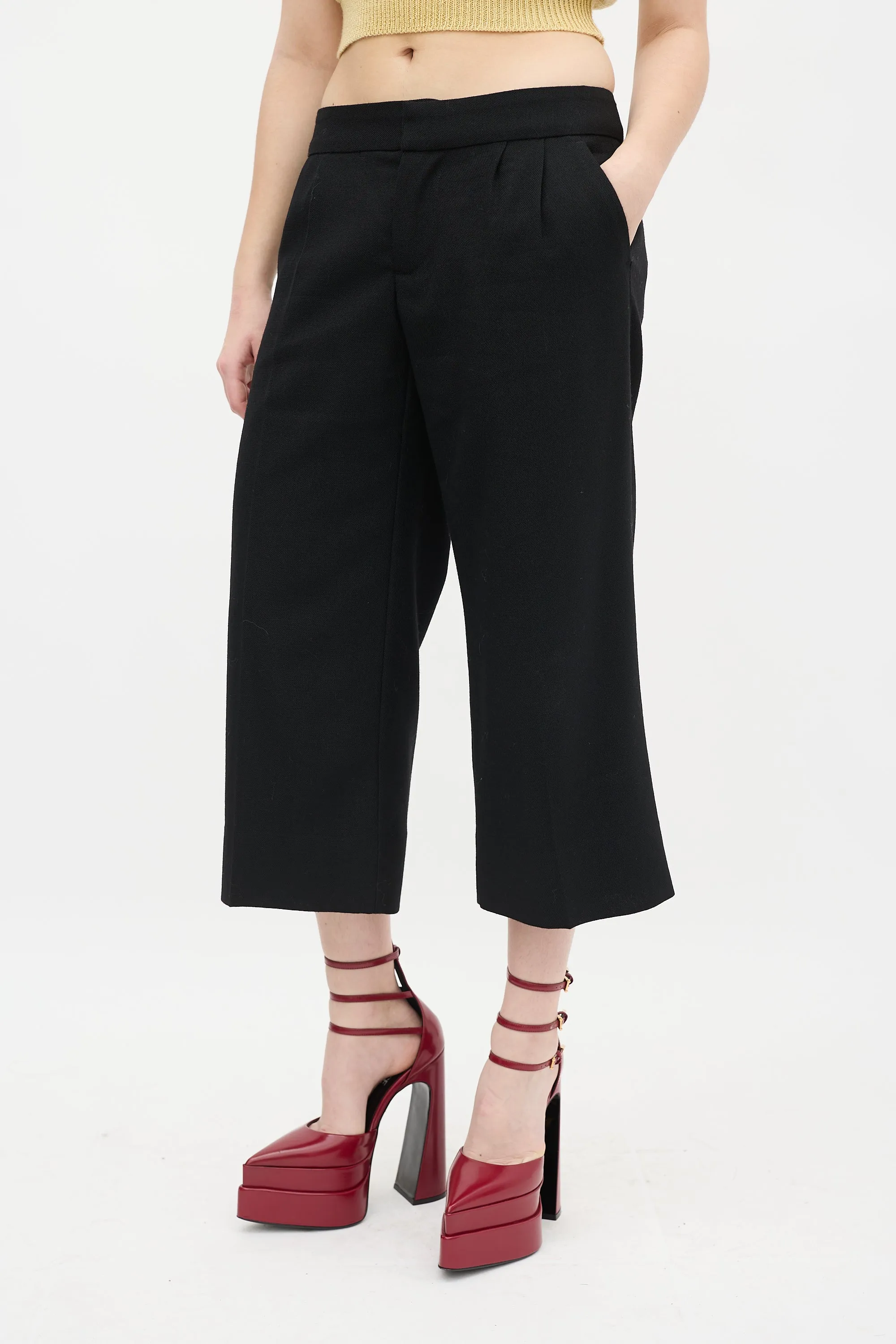 Black Wool Pleated Culottes