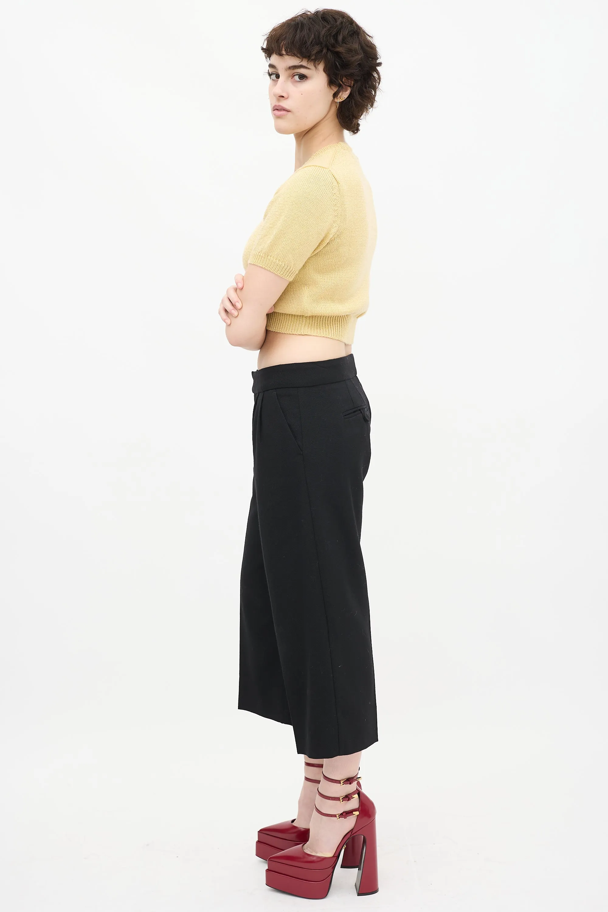 Black Wool Pleated Culottes