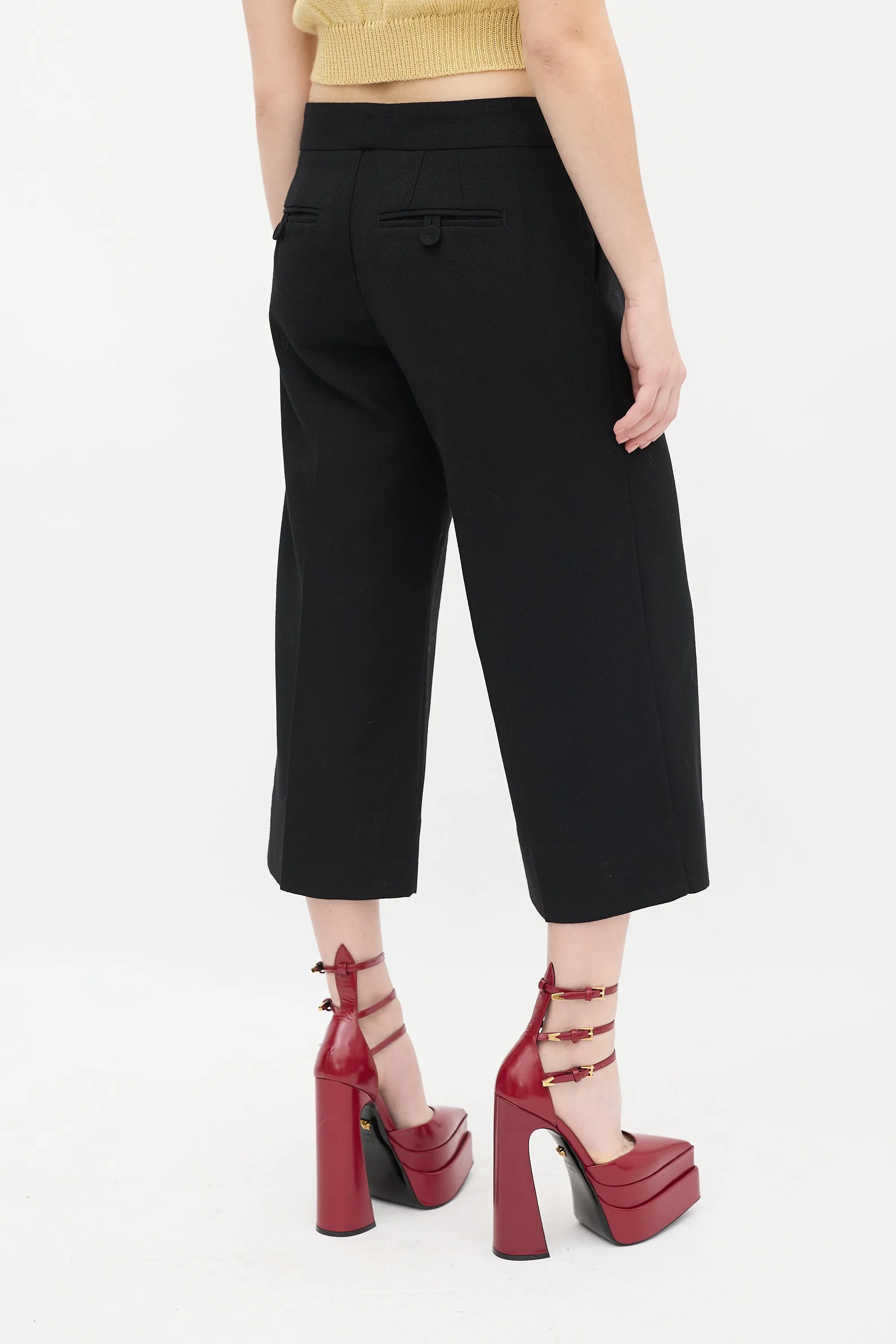 Black Wool Pleated Culottes