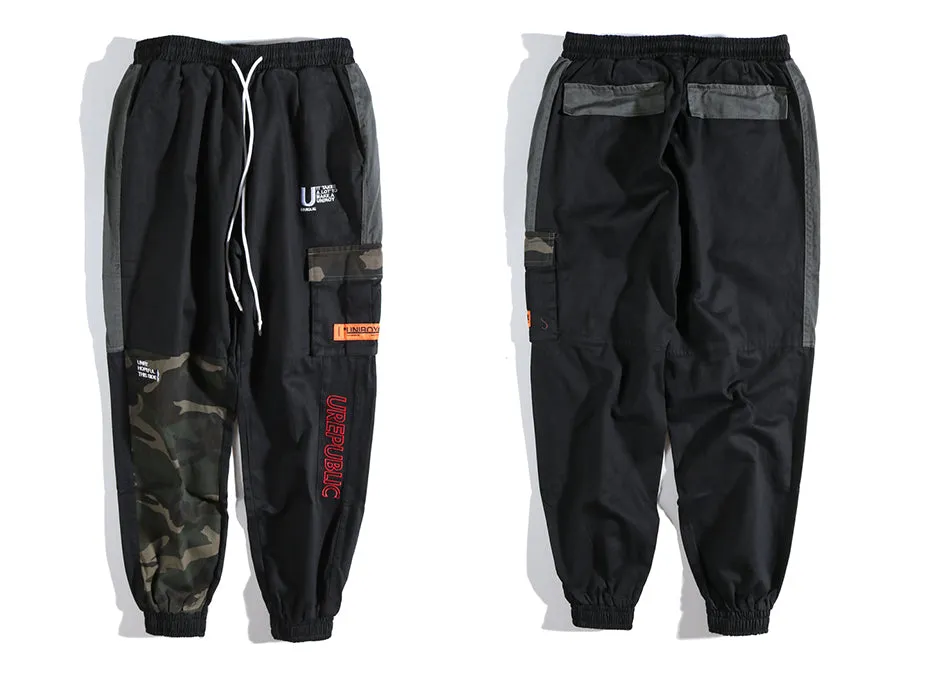 Block Patchwork Multi Pockets Cargo Streetwear Style Men Pants