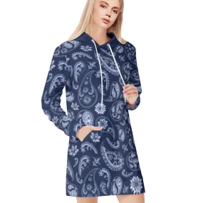 Blue & White Paisley Hoodie Sweat Dress