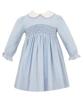 Blue Corduroy L/S Smocked Dress