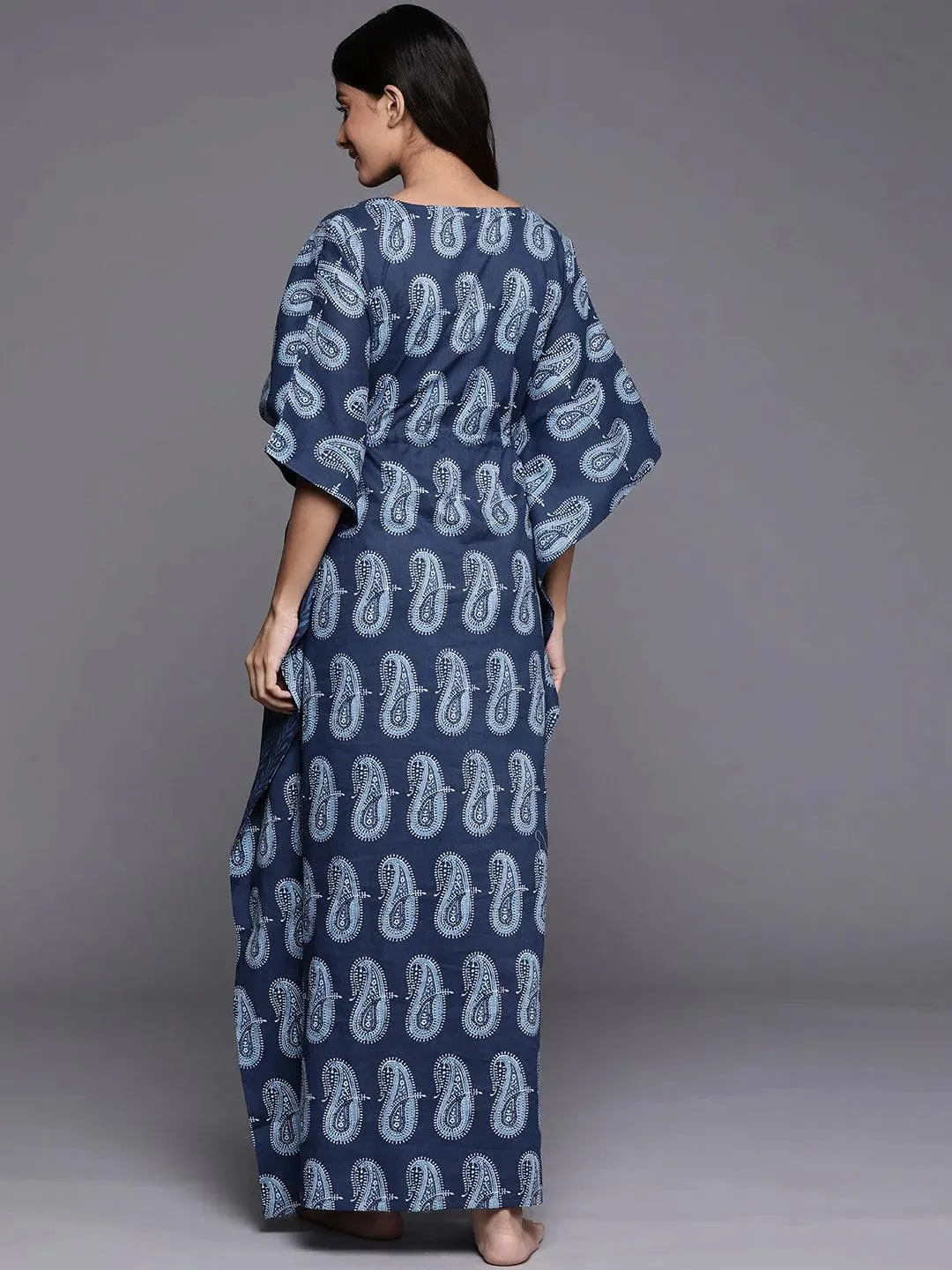 Blue Printed Cotton Night Dress