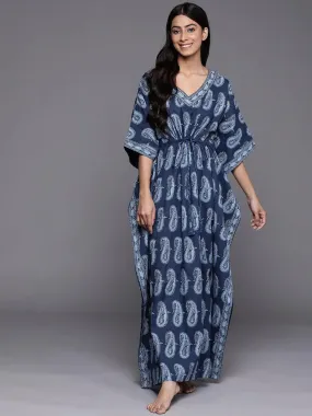 Blue Printed Cotton Night Dress