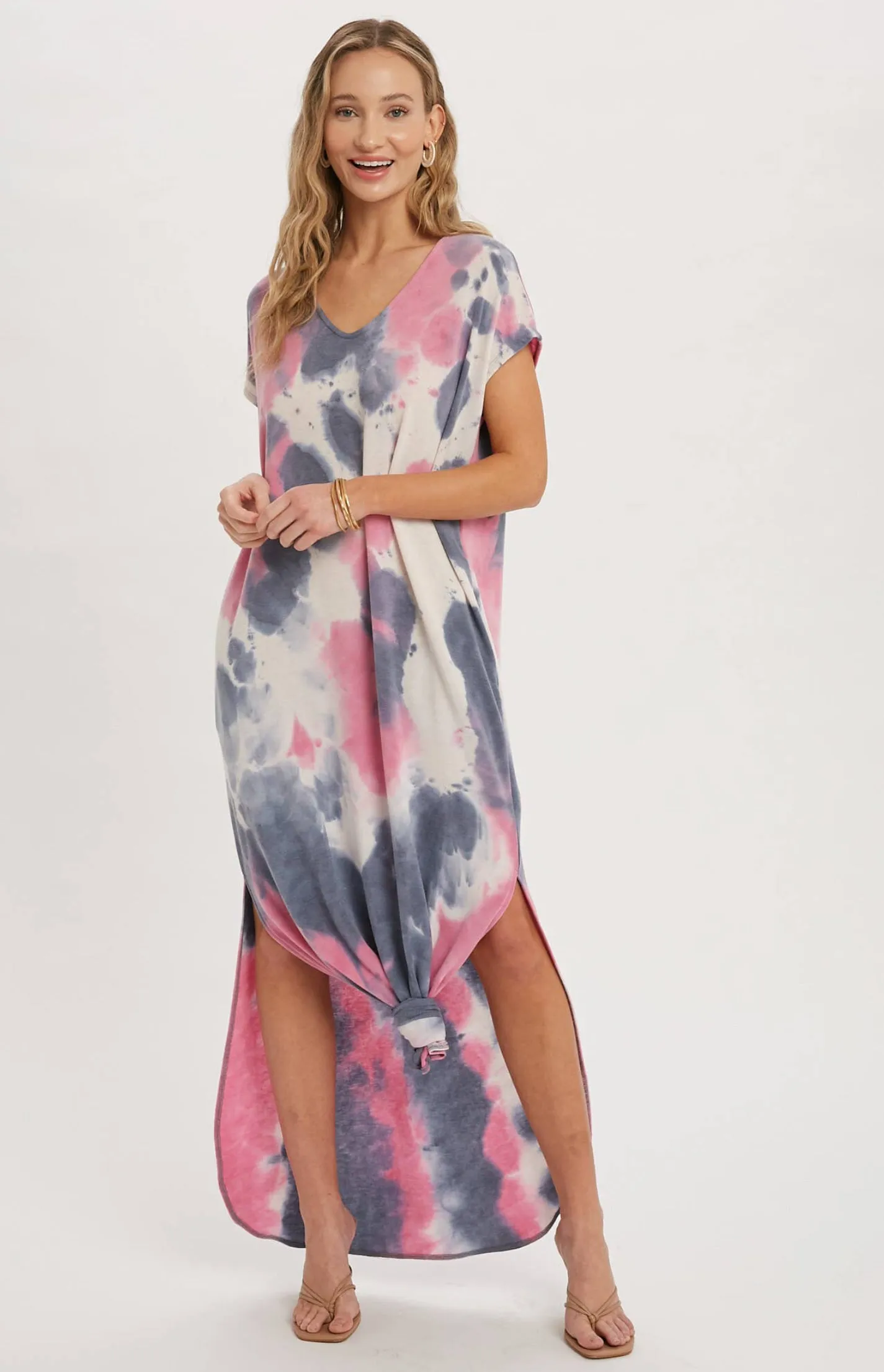 Bluivy Tie Dye Maxi Jersey  Dress with Pockets