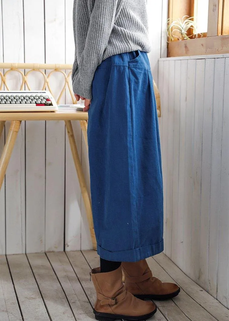 Bohemian fall casual pants oversize blue Wardrobes wide leg pants