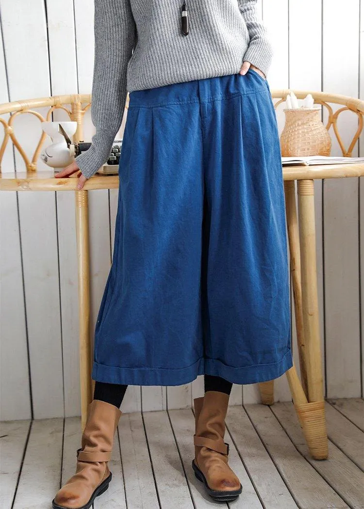 Bohemian fall casual pants oversize blue Wardrobes wide leg pants