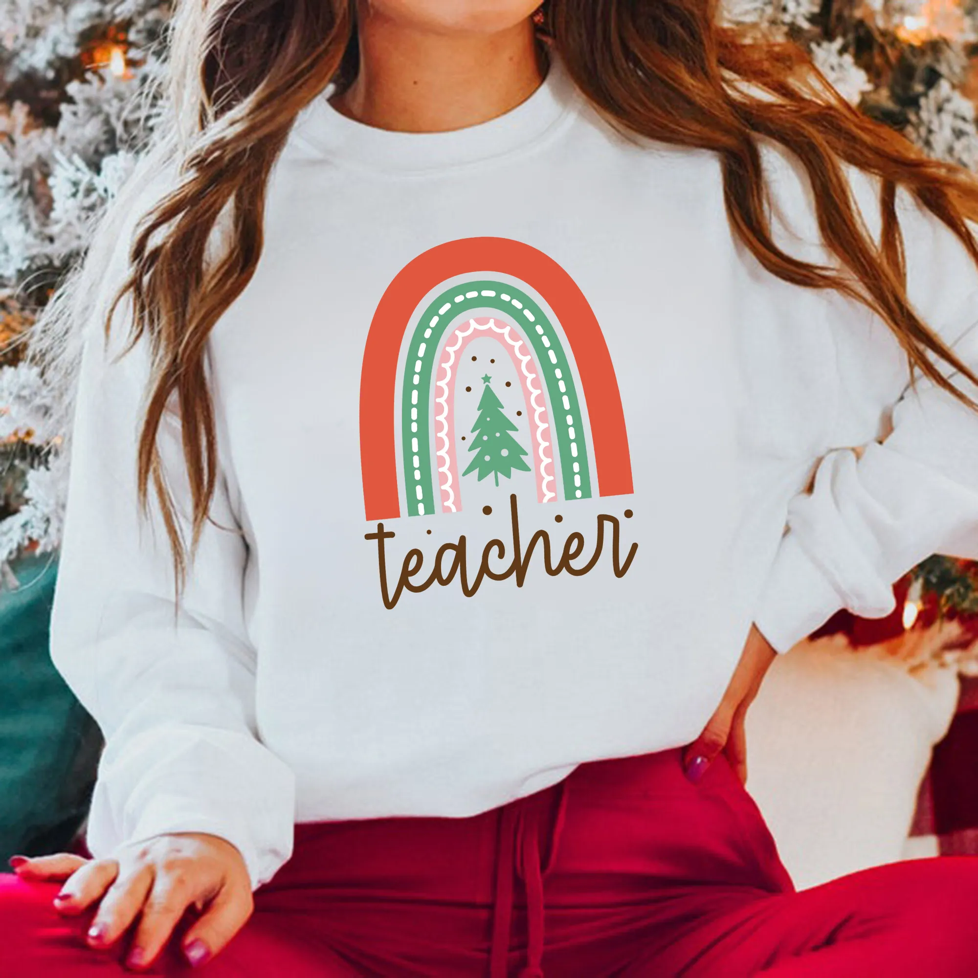 Boho Rainbow Teacher Christmas Sweatshirt