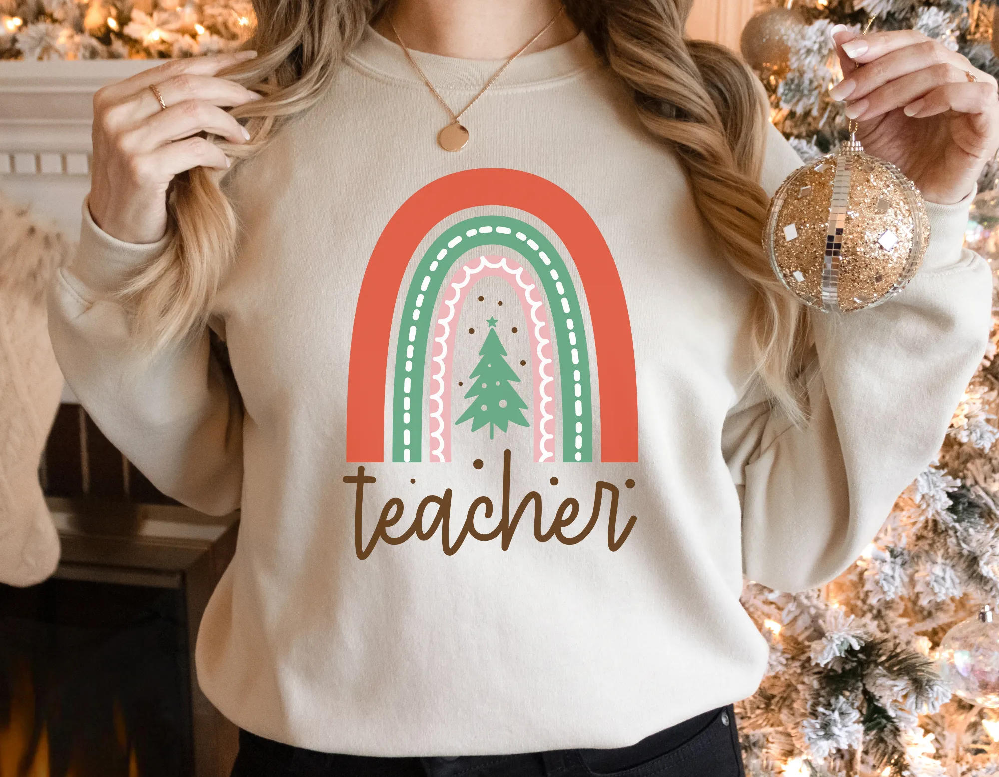 Boho Rainbow Teacher Christmas Sweatshirt