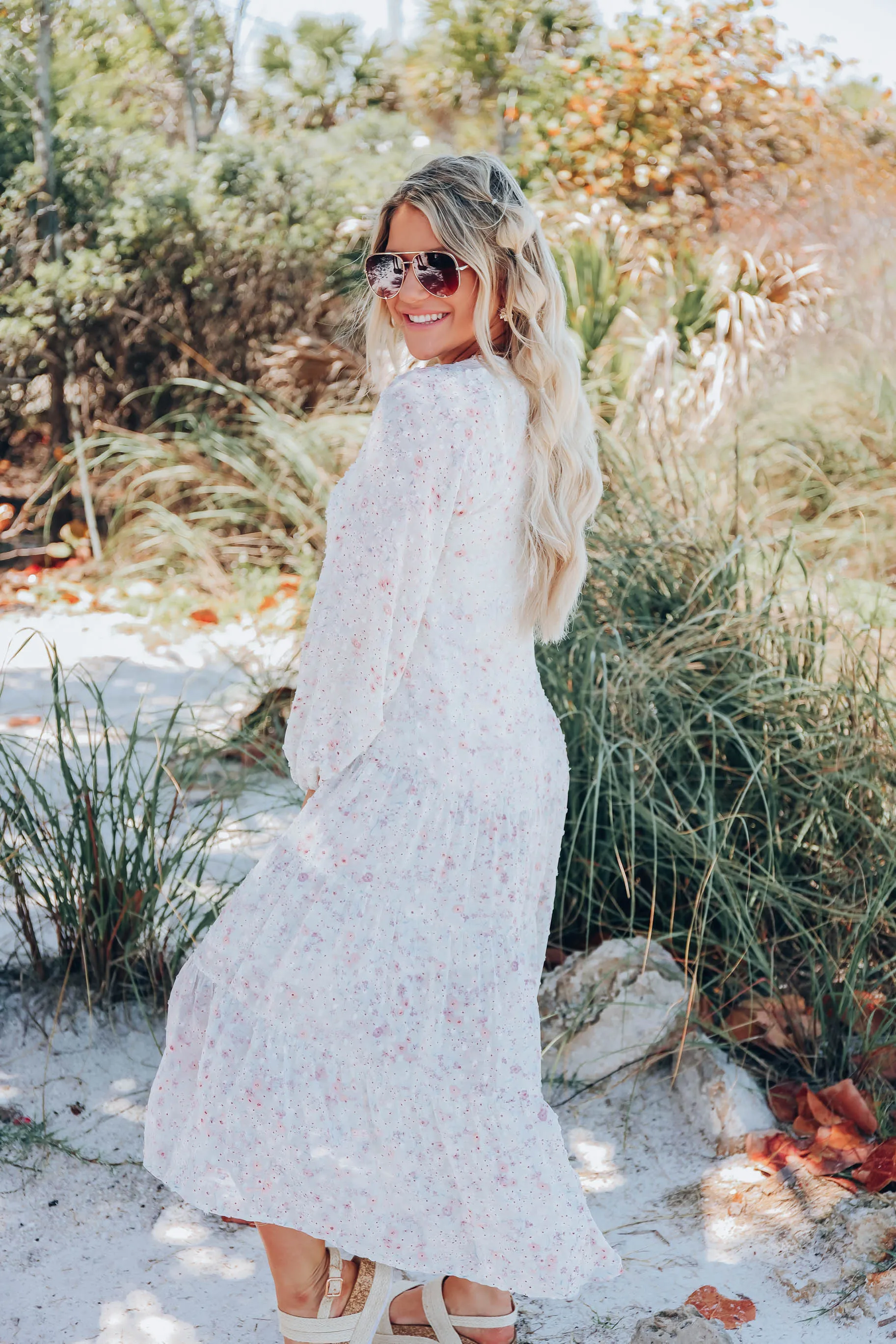 Botanical Boho Chiffon Maxi Dress - Sage