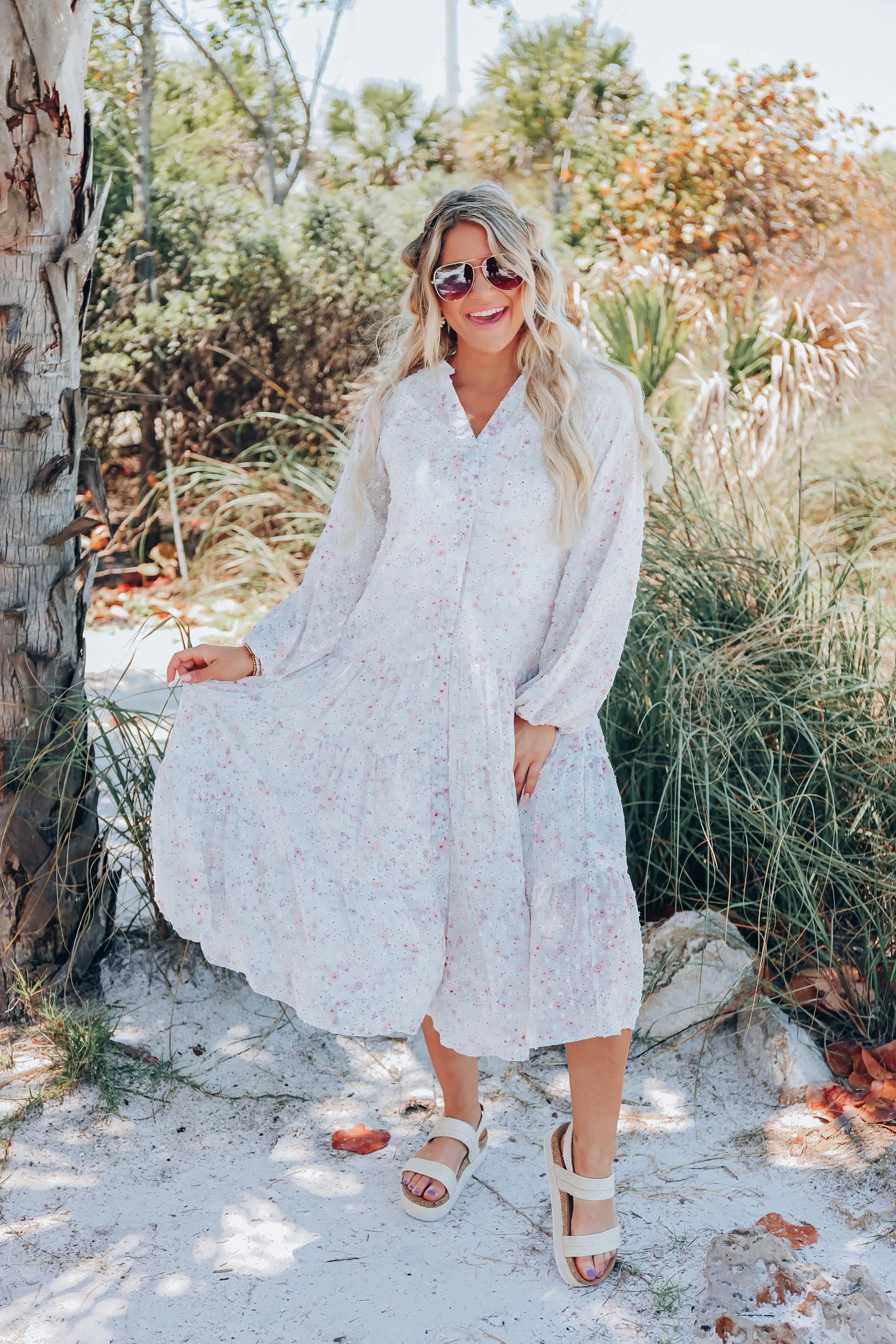 Botanical Boho Chiffon Maxi Dress - Sage