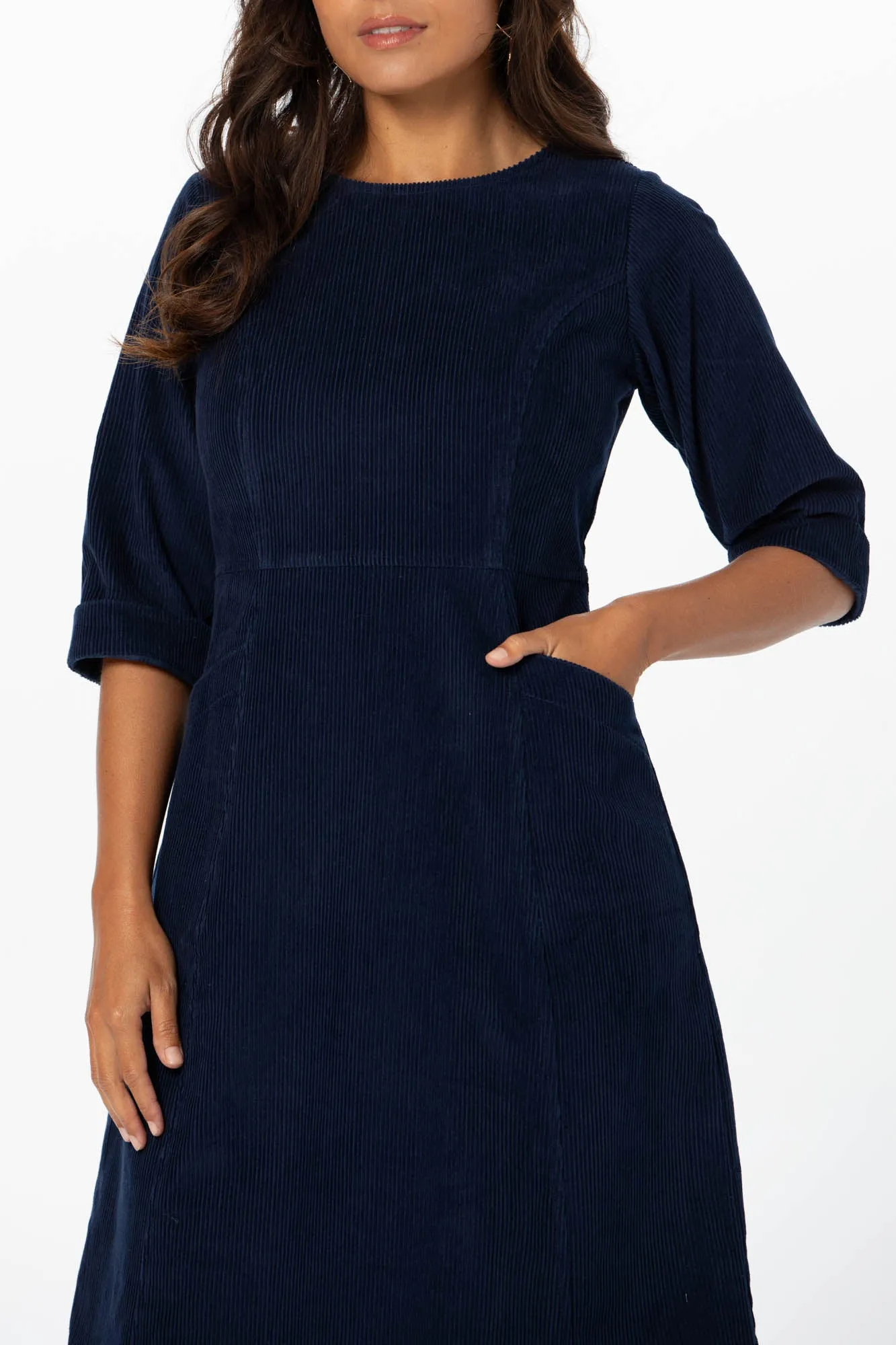 Bowie Dress Navy Corduroy