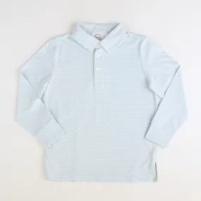 Boys Signature L/S Knit Polo - Light Blue & White Thin Stripe