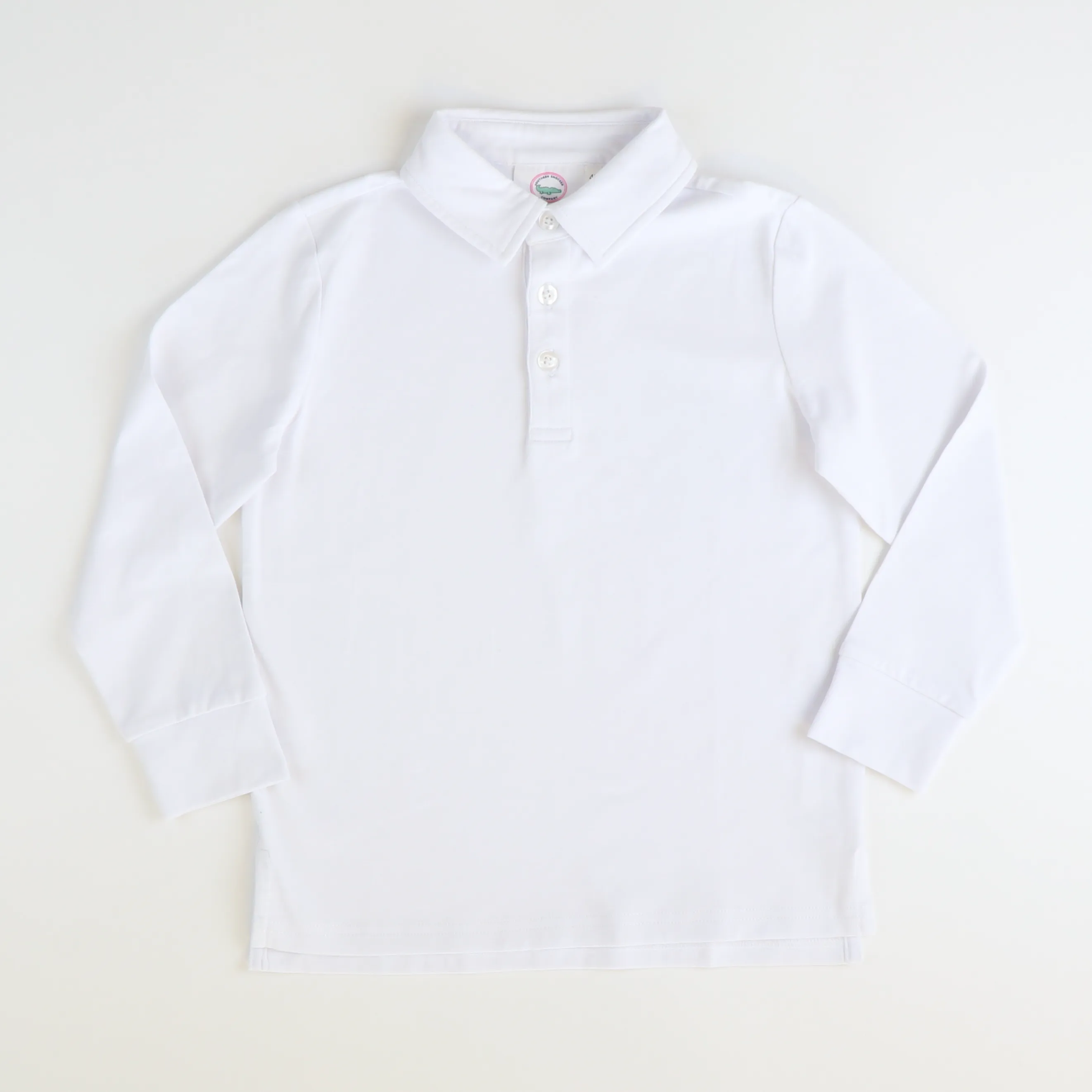 Boys Signature L/S Knit Polo - White Solid