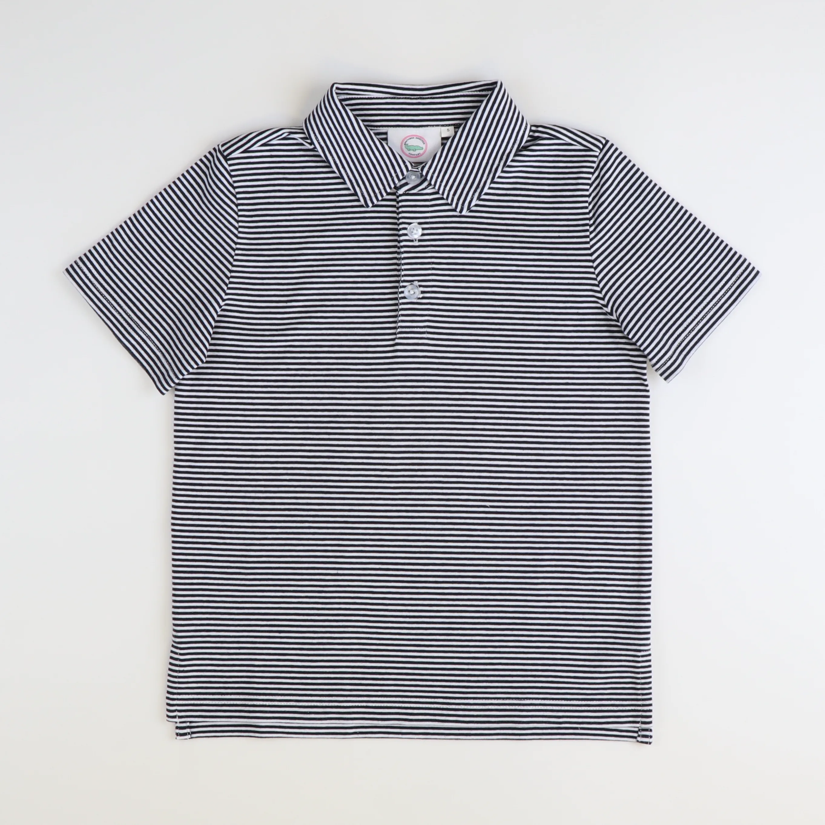 Boys Signature S/S Knit Polo - Navy Blue & White Thin Stripe