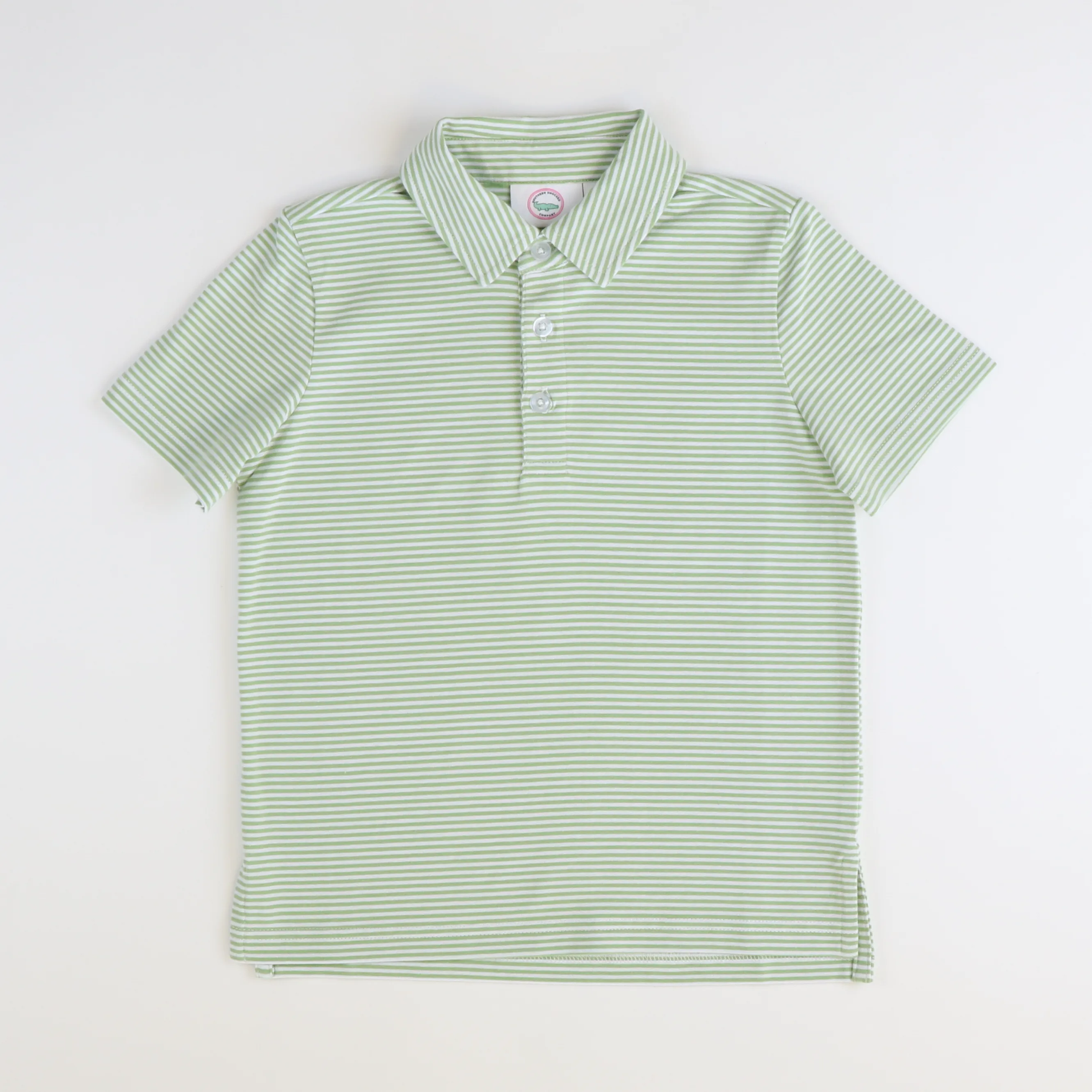 Boys Signature S/S Knit Polo - Sage Green & White Thin Stripe