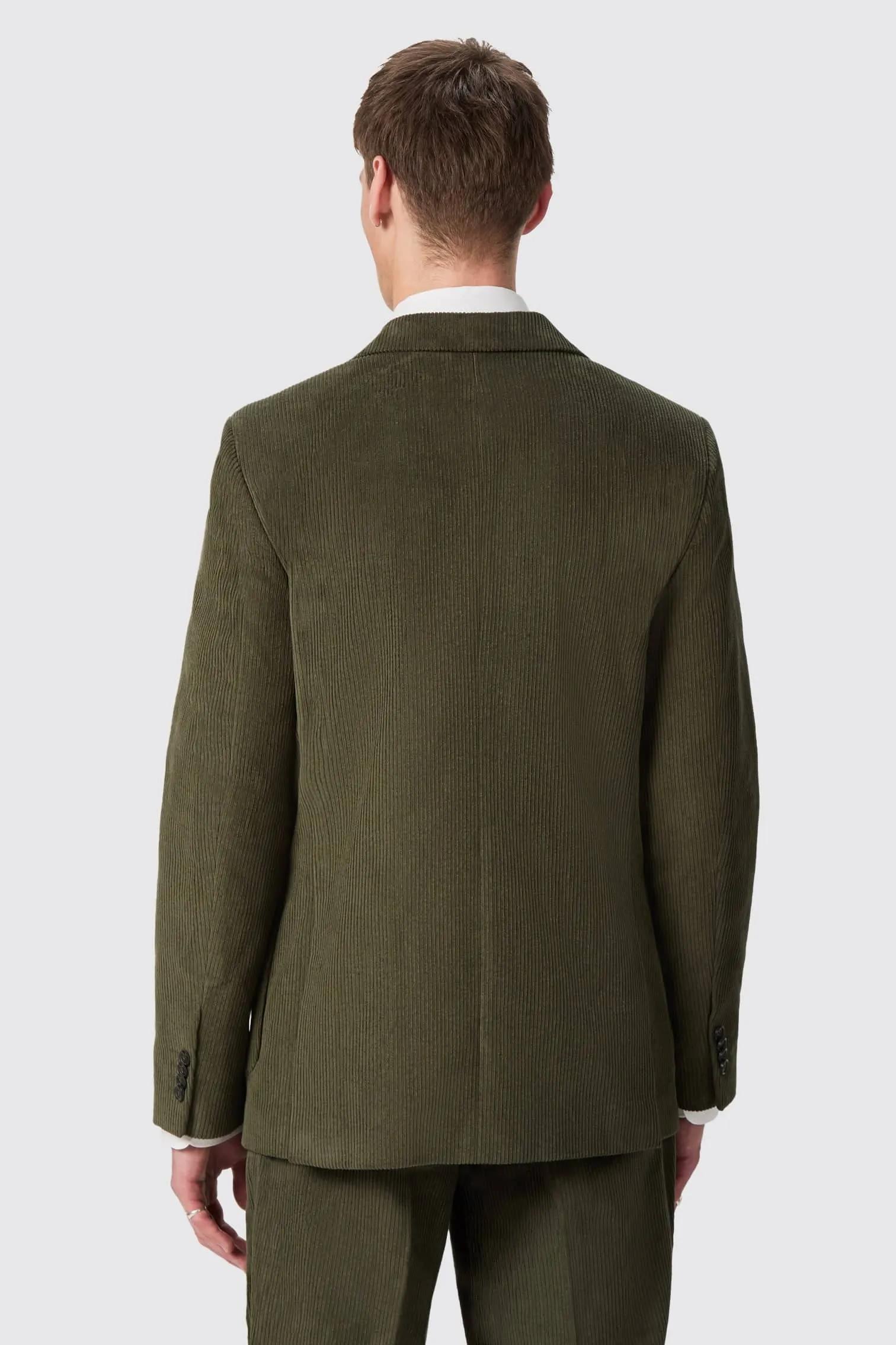 Brisbane Slim Fit Green Corduroy Double Breasted Jacket