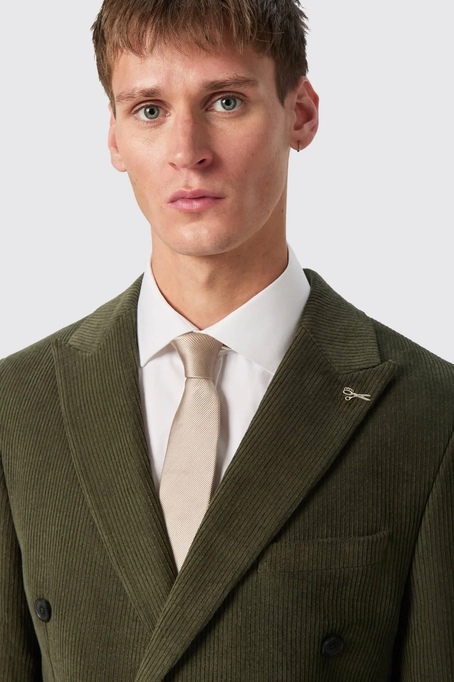 Brisbane Slim Fit Green Corduroy Double Breasted Jacket