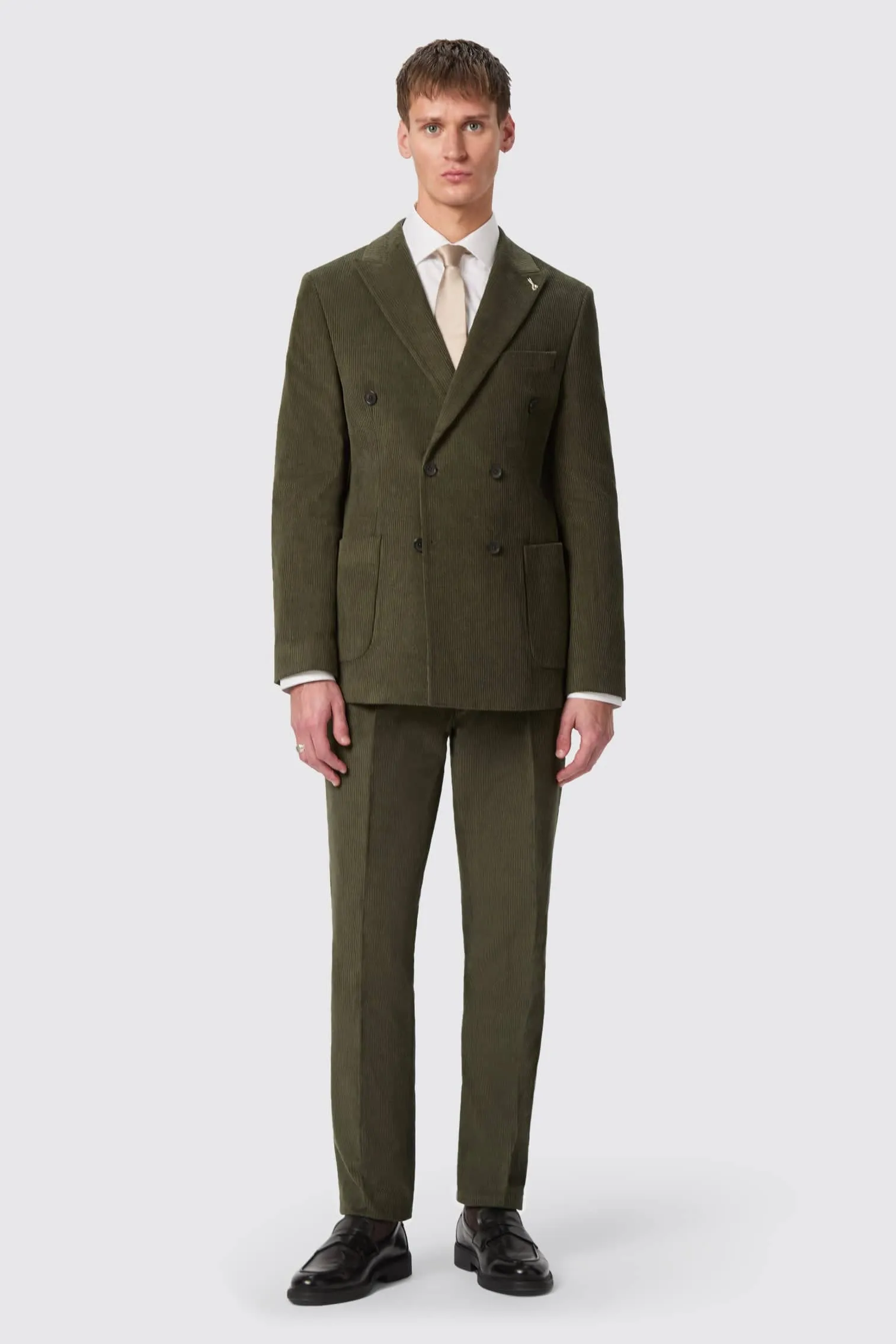 Brisbane Slim Fit Green Corduroy Double Breasted Jacket